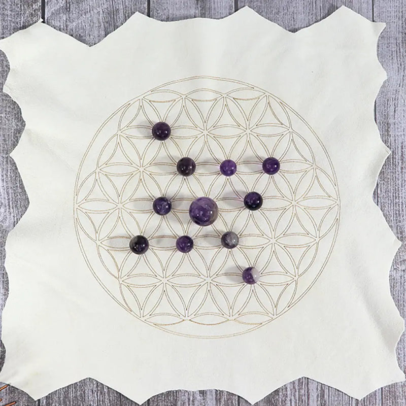 Flower of Life Chamois Crystal Grid Base / Mat FB3410