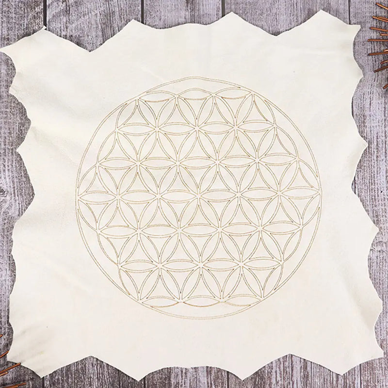 Flower of Life Chamois Crystal Grid Base / Mat FB3410