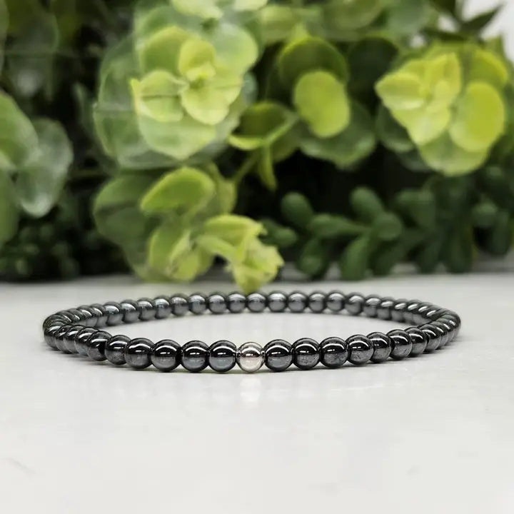 Hematite Stretchable Bracelet, 4mm Beads FB2859 💠