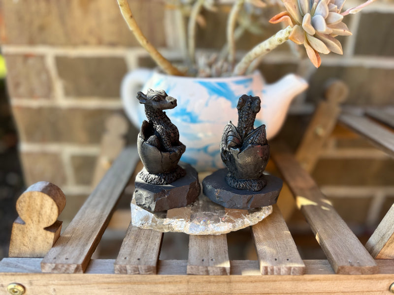 Shungite Dragon in Egg on Base, Detailed Carving, grounding & protection stone FB3448 🐉