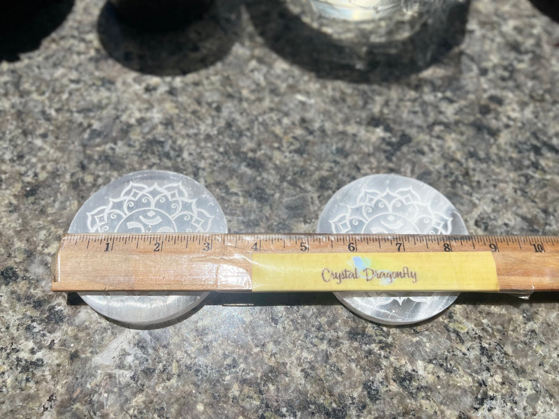 Selenite Etched Round Charging Plates / Bases for crystal grids and display FB1488