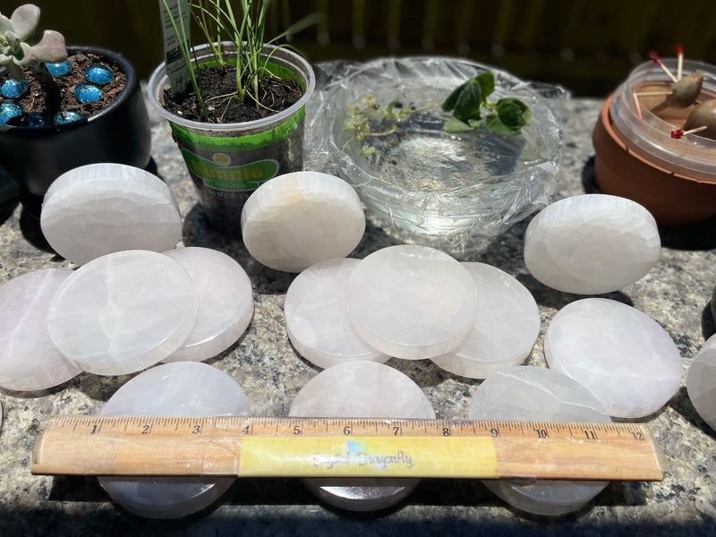 Selenite Etched Round Charging Plates / Bases for crystal grids and display FB1488