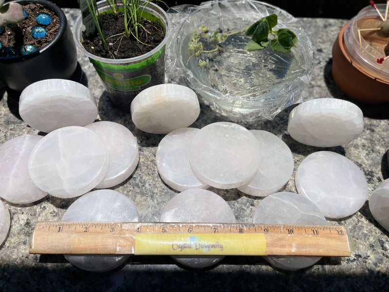 Selenite Etched Round Charging Plates / Bases for crystal grids and display FB1488