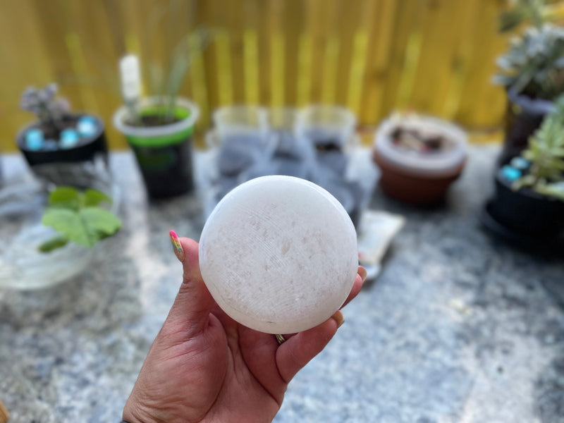 Selenite Etched Round Charging Plates / Bases for crystal grids and display FB1488