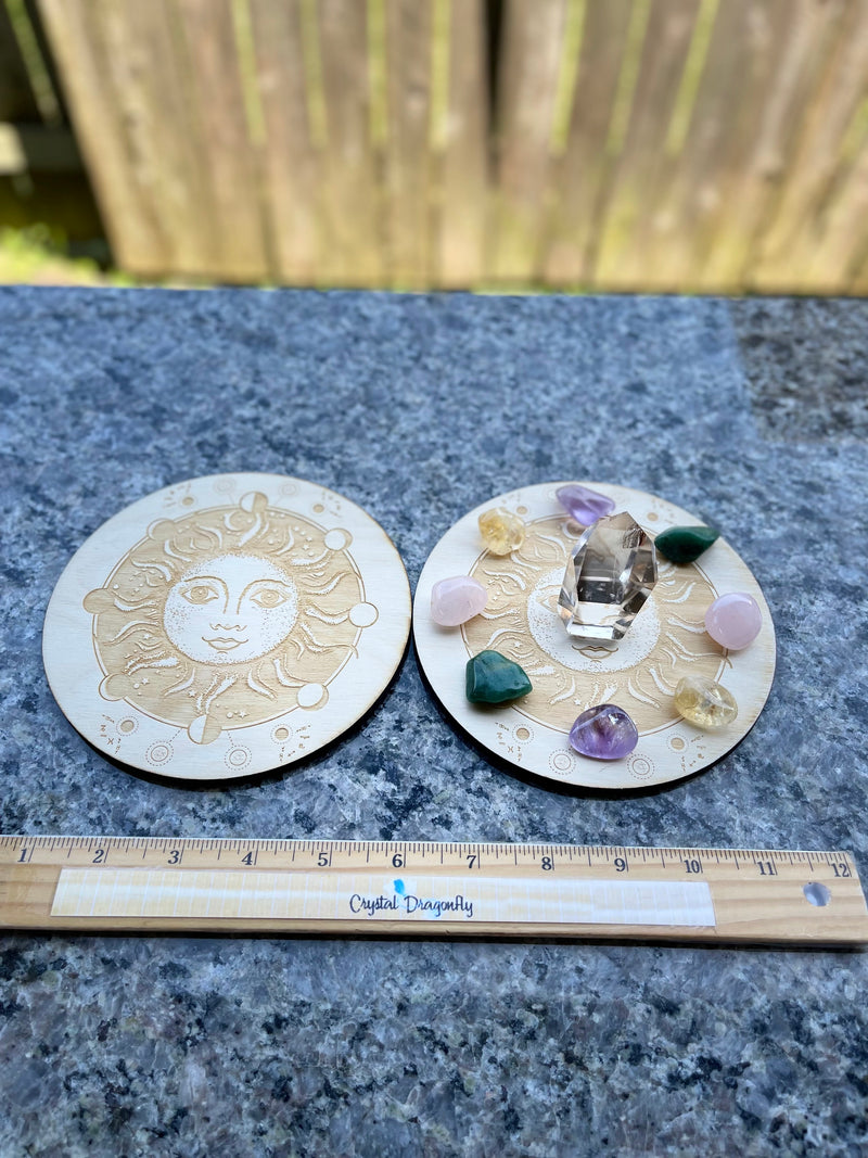 Wood Round Crystal Grid Bases, Assorted Patterns FB1246