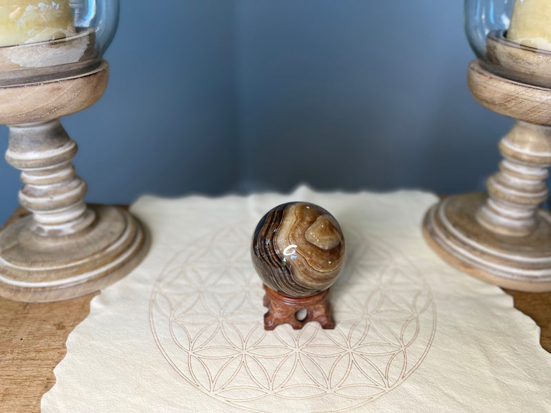 Chocolate Calcite Sphere, empowerment, steadfastness, prosperity  FB1019