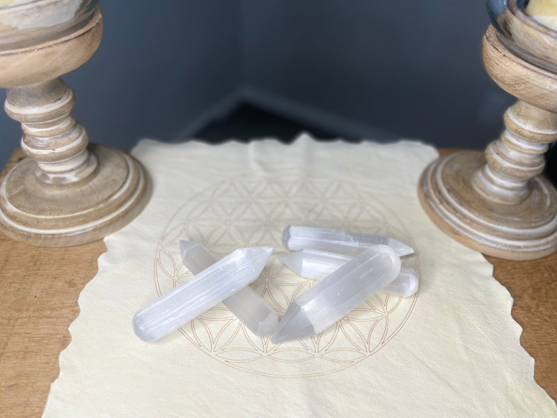 Selenite Wand with terminated point, ethereal and purifying FB1920