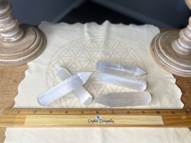 Selenite Wand with terminated point, ethereal and purifying FB1920