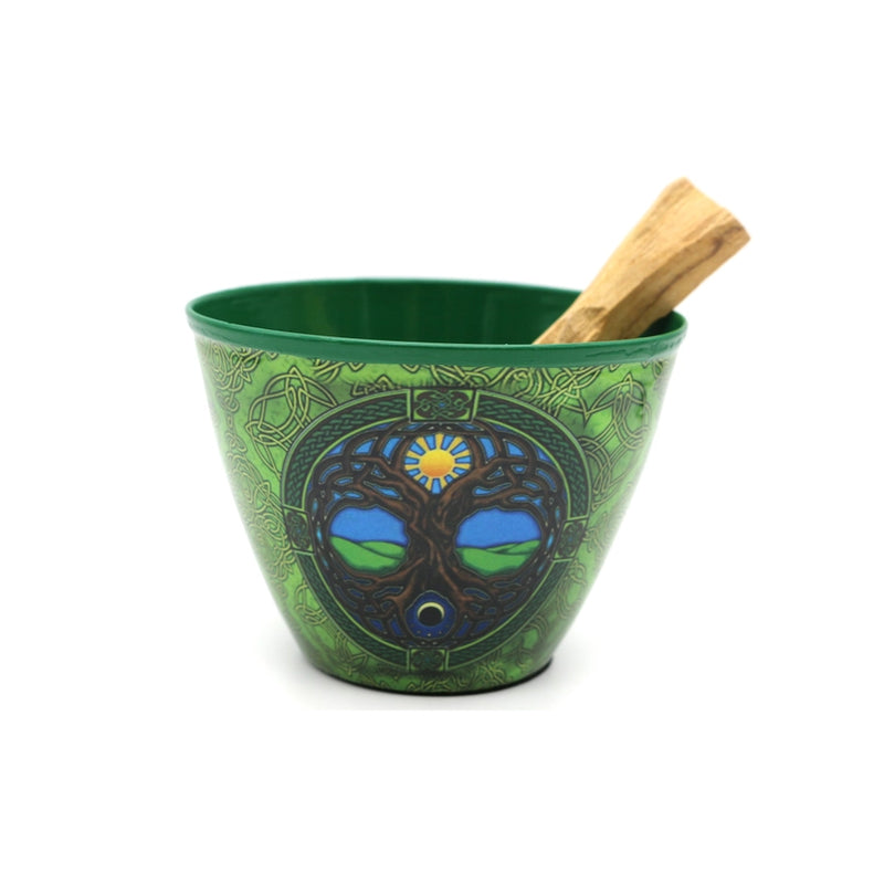 Green Metal Smudging Bowl Tree of Life FB3473 🌳