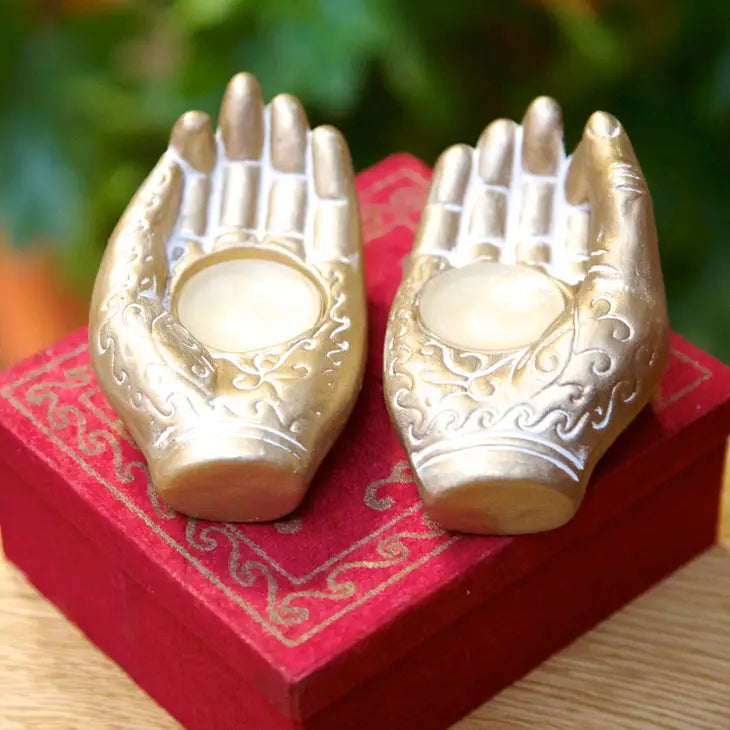 Mudra Hands Tealight Candleholders, Boxed FB1428