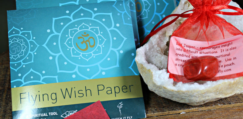 Flying Prayer and Flying Wish Paper plus Tumbled Stone in Drawstring Pouch