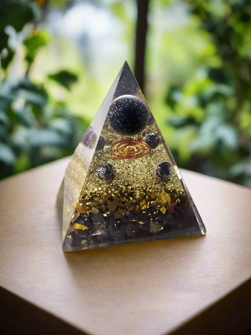 Orgonite Protection Black Tourmaline & Hematite Spheres Pyramid FB1420 💠