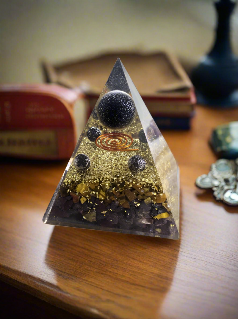 Orgonite Protection Black Tourmaline & Hematite Spheres Pyramid FB1420 💠