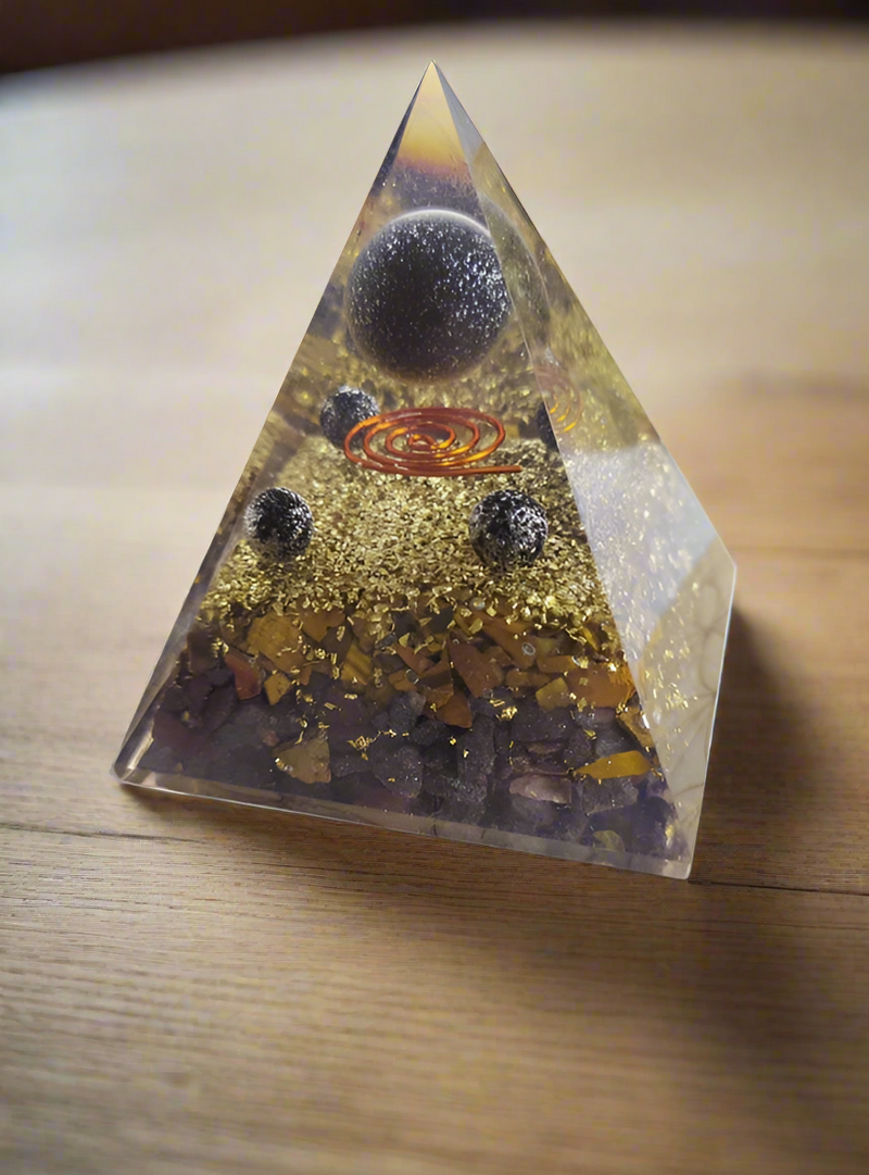 Orgonite Protection Black Tourmaline & Hematite Spheres Pyramid FB1420 💠