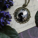 Black Cat & Moon Glass Cabochon Necklace FB2706 πββ¬