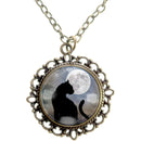 Black Cat & Moon Glass Cabochon Necklace FB2706 πββ¬