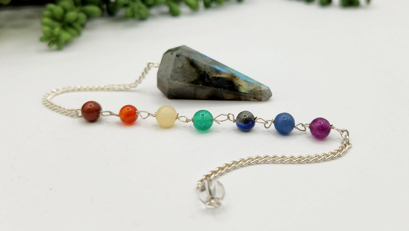 Gemstone Pendulums, Chakra Beads on Silver Plated Chain FB1421
