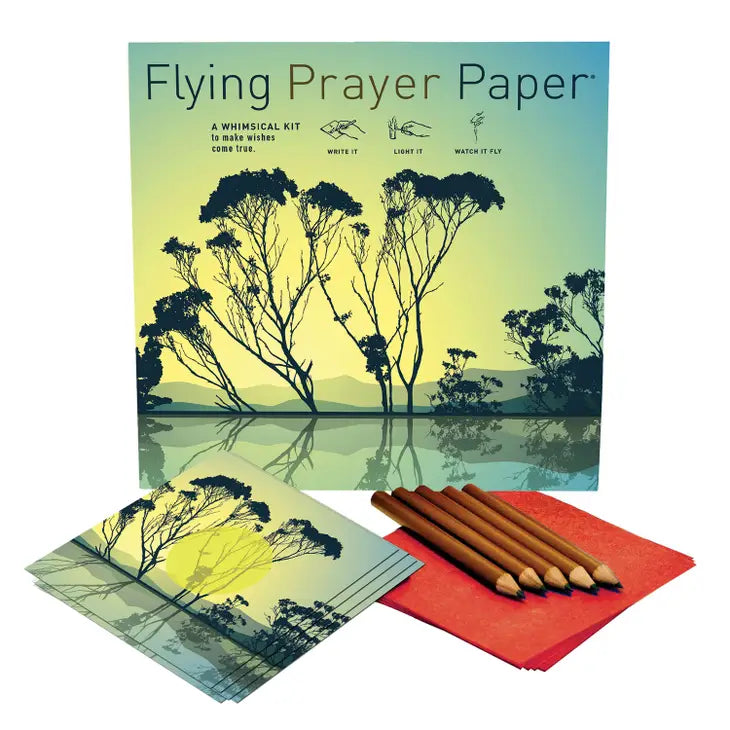 Flying Prayer and Flying Wish Paper plus Tumbled Stone in Drawstring Pouch