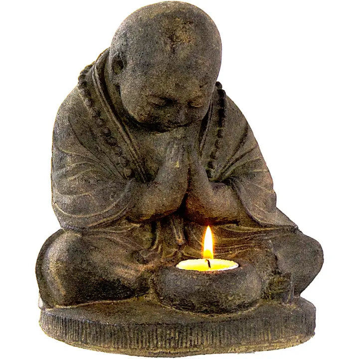 Volcanic Stone Praying Monk Tea Light Holder FB2894