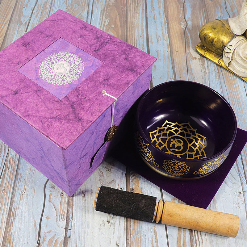 Chakra Singing Bowl, embossed with Symbols, Gift Set, Medium or Large Size FB3354