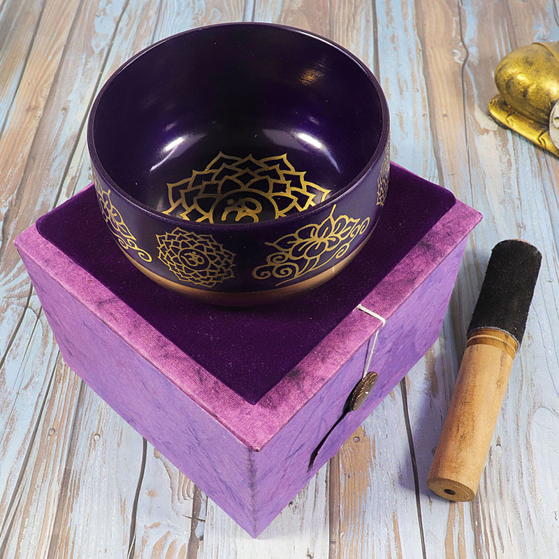 Chakra Singing Bowl, embossed with Symbols, Gift Set, Medium or Large Size FB3354