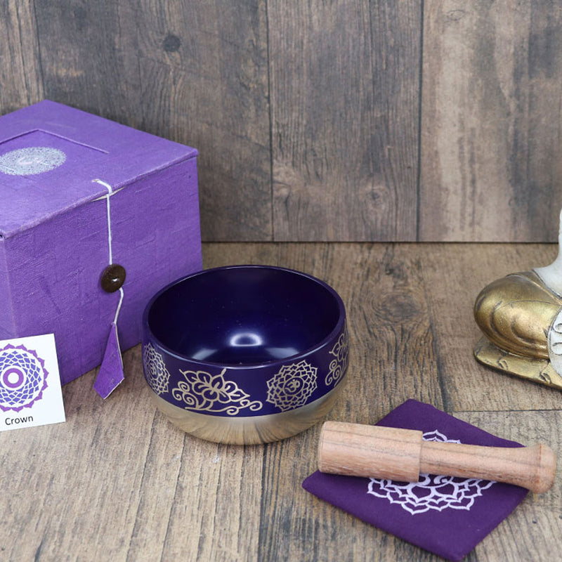 Chakra Singing Bowl, embossed with Symbols, Gift Set, Medium or Large Size FB3354