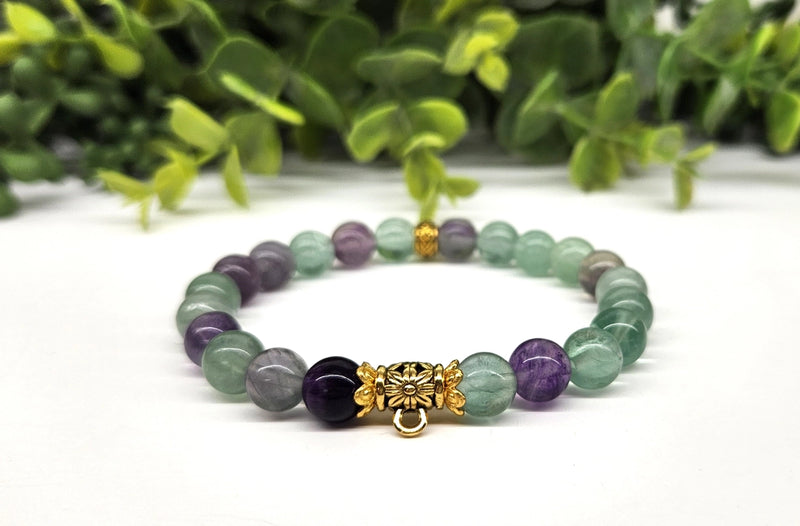Rainbow Fluorite with Dragonfly or Hamsa Charm Power / Prayer Bracelet  FB3435 💛