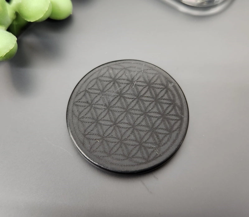 Shungite Emf Cell Phone Tile Engraved W/Flower of Life FB3398