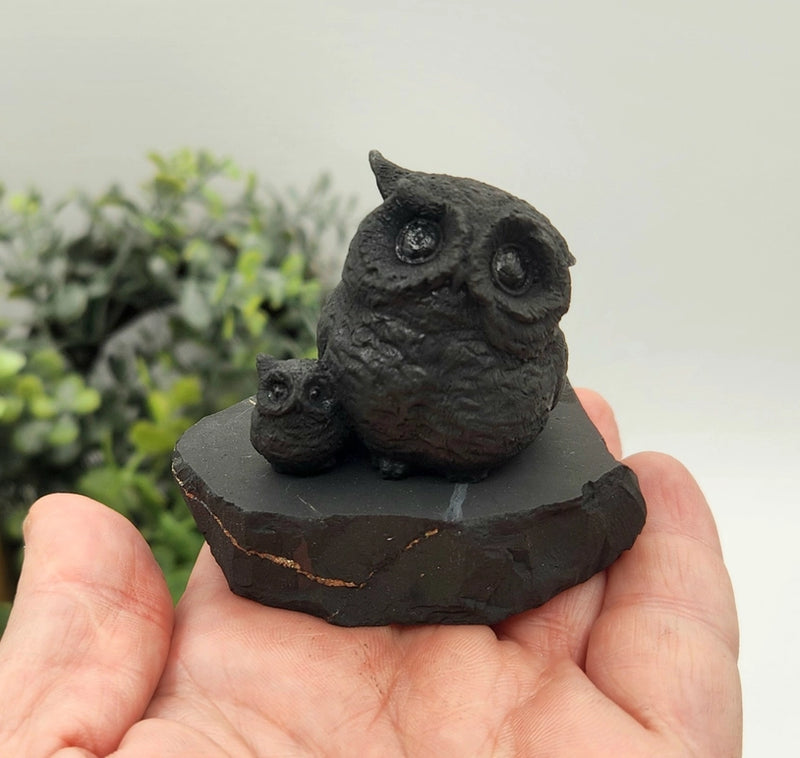 Shungite Owl & Owlet on Base, grounding FB1346 🦉