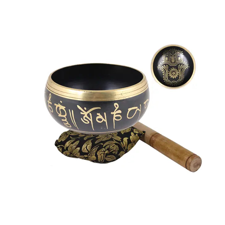 Singing Bowl, Black Hand of Hamsa with Cushion, Stick & Box FB3303