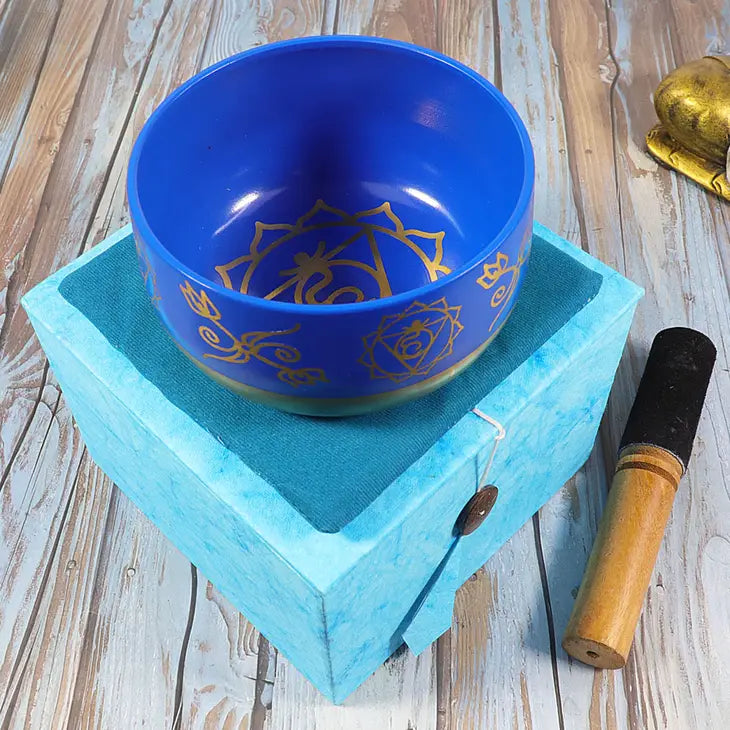 Chakra Singing Bowl, embossed with Symbols, Gift Set, Medium or Large Size FB3354