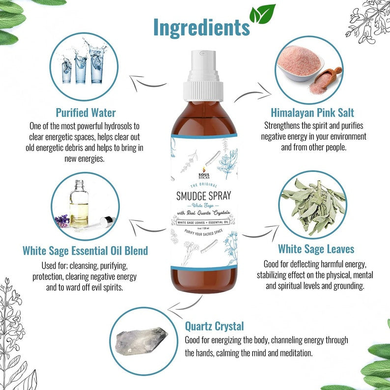 White Sage, or Palo Santo Smudge Spray with Clear Quartz FB1732 🌿