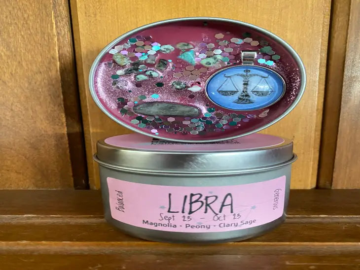 Zodiac / Astrology Signs Soy Candle with crystals & Essential Oils, in Tin FB3306