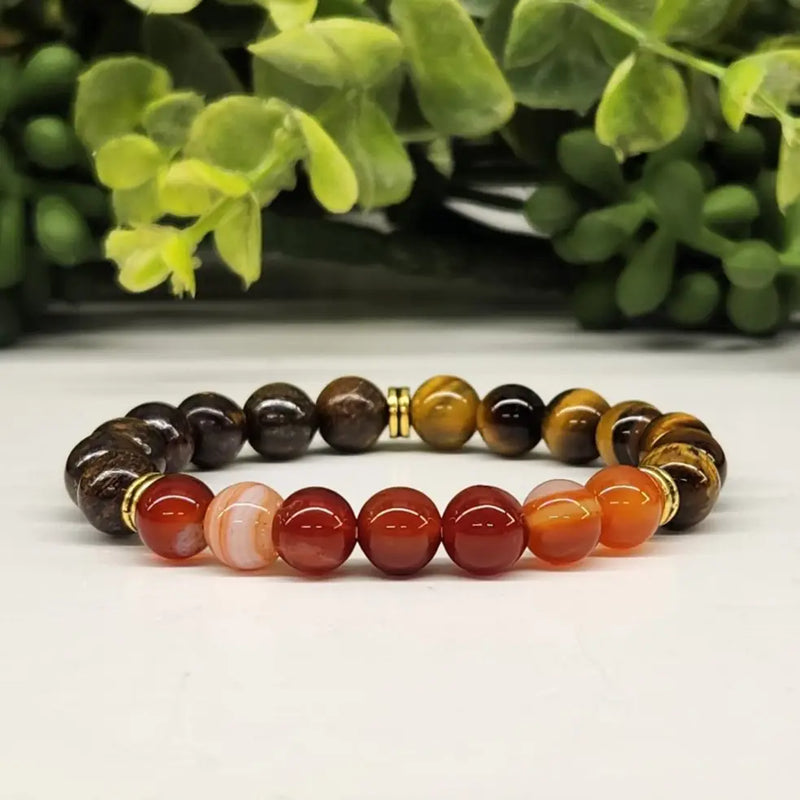 Tiger Eye/Banded Carnelian/Bronzite Power / Prayer Bracelet, Chase Blues Away - Intention Collection FB3400