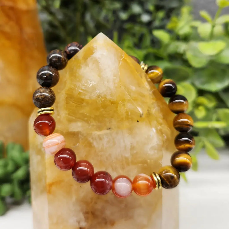 Tiger Eye/Banded Carnelian/Bronzite Power / Prayer Bracelet, Chase Blues Away - Intention Collection FB3400