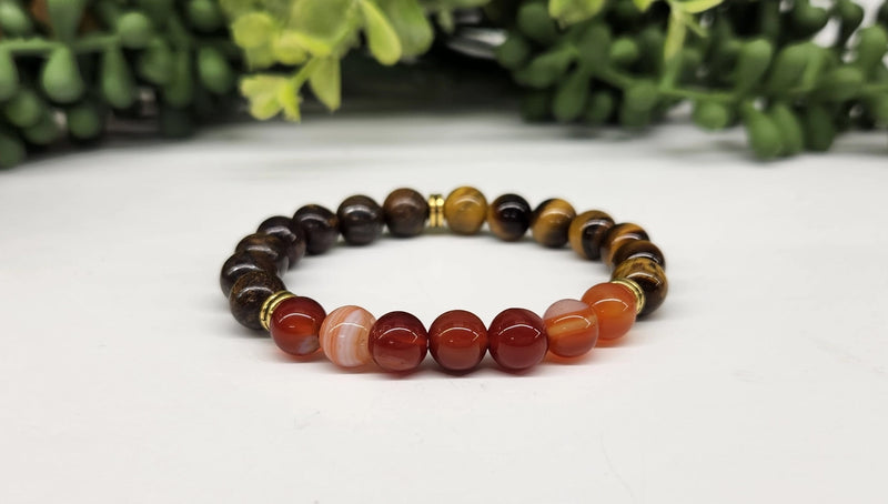 Tiger Eye/Banded Carnelian/Bronzite Power / Prayer Bracelet, Chase Blues Away - Intention Collection FB3400