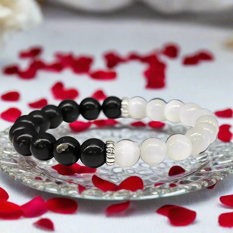 Shungite & Selenite Power / Prayer Bracelet, for Protection - Intention Collection FB3393 🦚