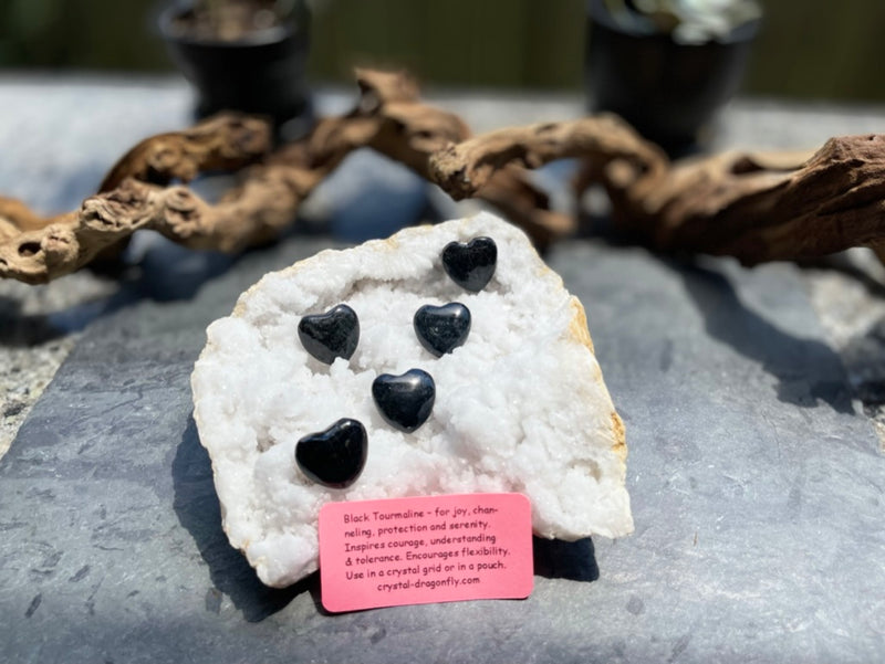 Black Tourmaline Pocket Hearts for serenity, grounding, courage & joy