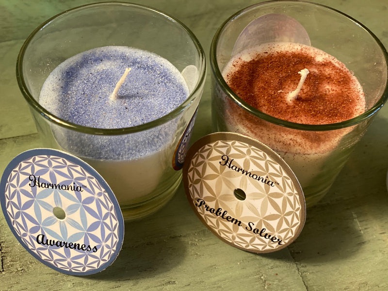 Hand-Poured Soy Candle in Glass Jar with Gemstones, or Gemstone Sand, and Essential Oil, FB2542