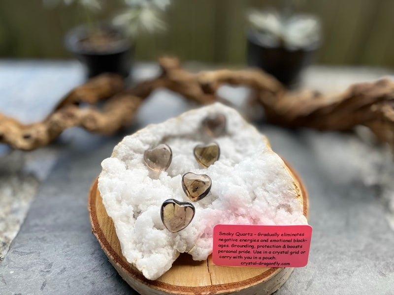 Clear Quartz and Smoky Quartz Pocket Hearts -Beautiful Clarity - Inner Light Reflections - Stone of Power