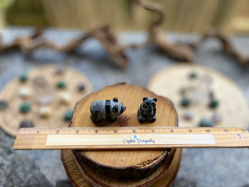 Panda Bear PAIR Spirit Stone Animal Carved from Black Obsidian FB3170 🐼
