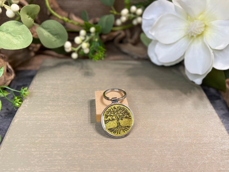 Tree of Life - Green or Gold, or Flower of Life Chakra Colors Key Ring, Gift Boxed FB3227