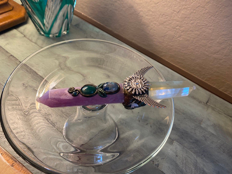 Amethyst & Natural Citrine Large Double Terminated Wand, Sun with Angel Wings FB2082