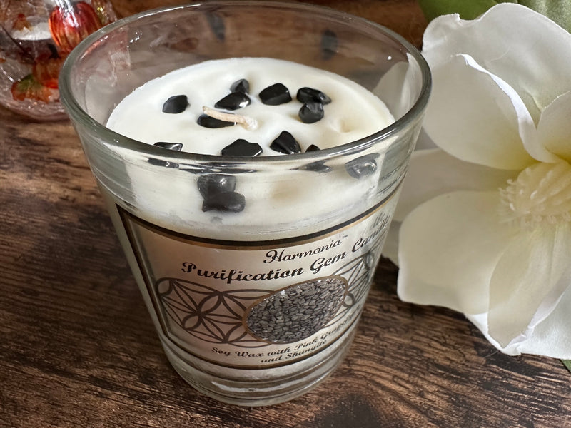 Hand-Poured Soy Candle in Glass Jar with Gemstones, or Gemstone Sand, and Essential Oil, FB2542