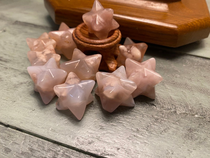 Flower Agate (Cherry Blossom Agate)  Merkaba, Sacred Geometry Carving; FB2935