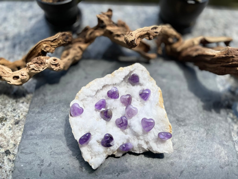 Amethyst Chevron Pocket Heart - Stone of Sobriety - Powerful Healing - Stress Relief FB1370