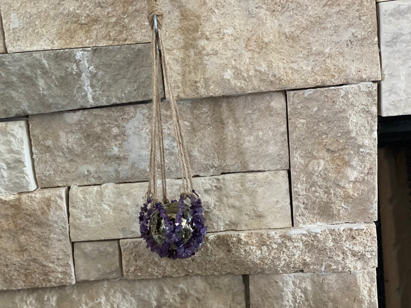 Unique and Fun Knotted Rope Sphere Holder with Gemstone Chips FB3186
