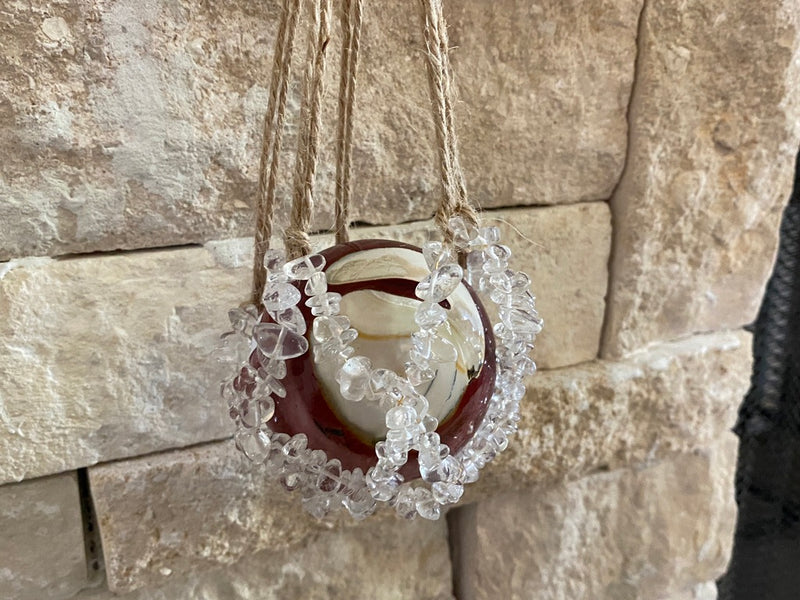 Unique and Fun Knotted Rope Sphere Holder with Gemstone Chips FB3186