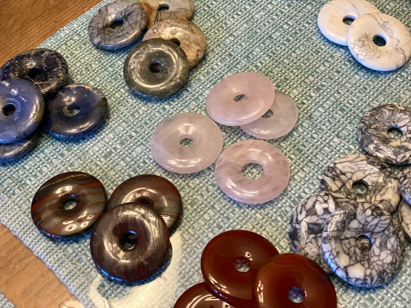 Gemstone "Donuts" or Pi Stones for Jewelry, Crystal Grids or Sphere Stand FB1788