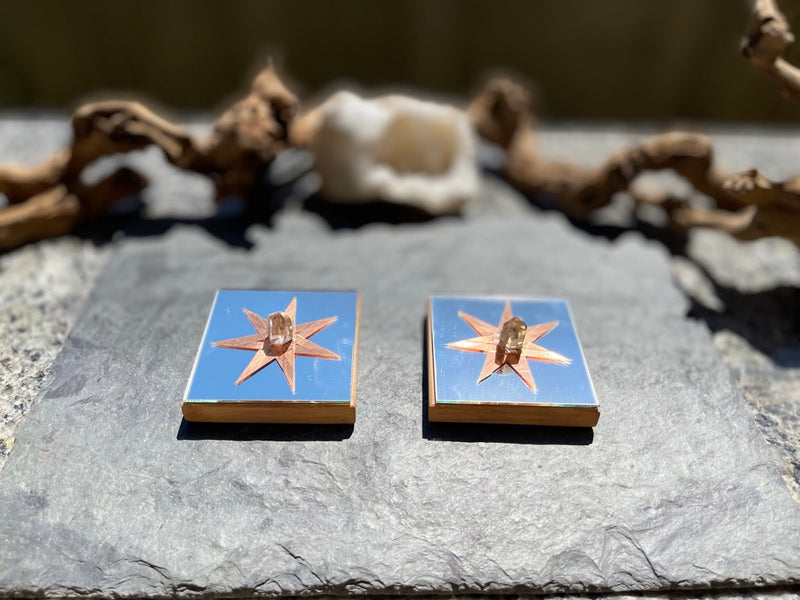 Mirror " Square with Copper Sacred Geometry Crystal Grid Bases or Display Base FB2286